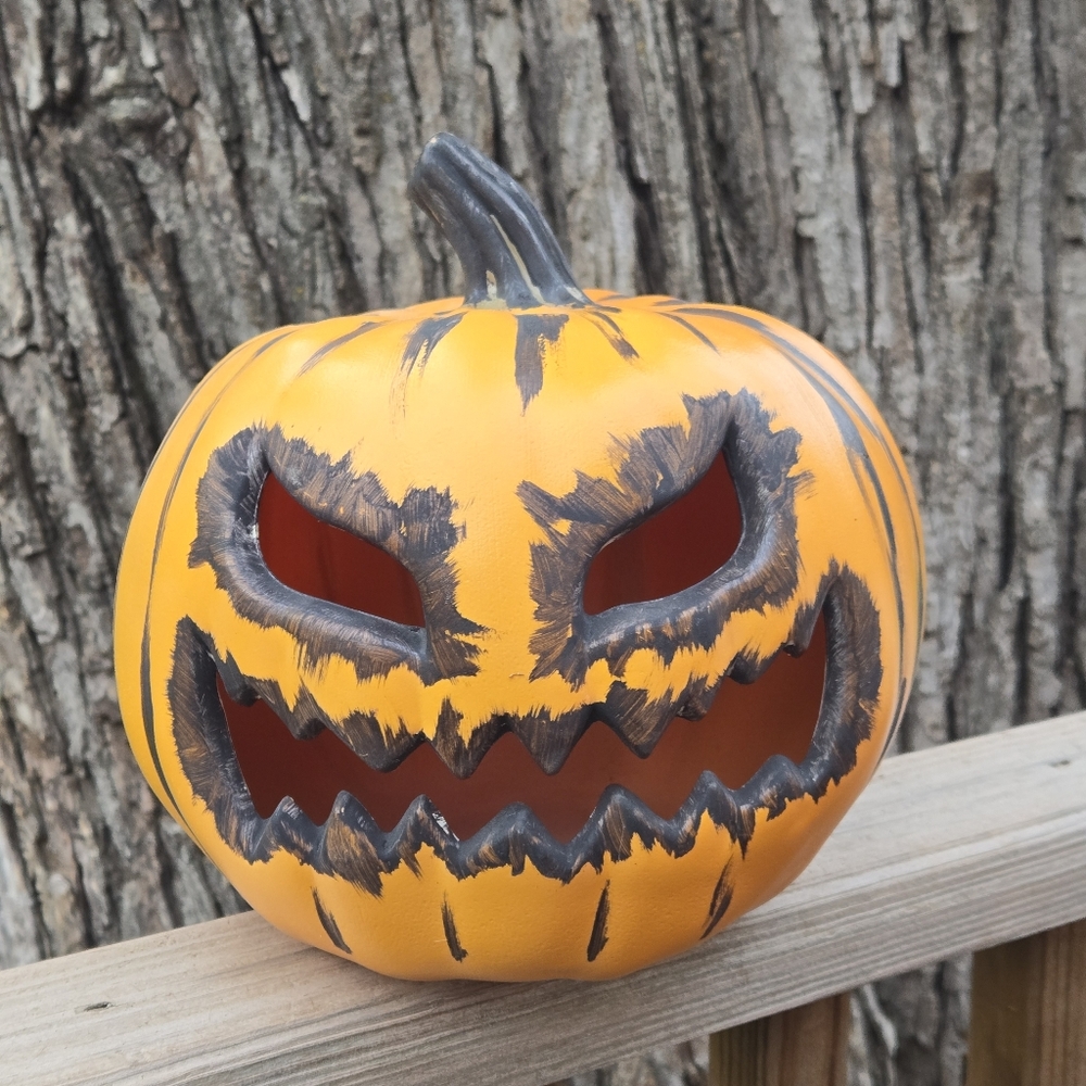Gemmy Pumpkin Blow Mold Hand Painted Small 8in Unique Decor Halloween W/Light‎